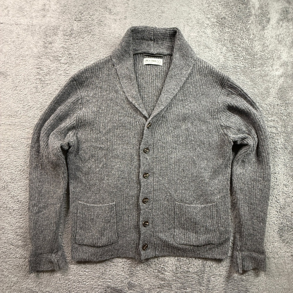 Line of Trade Dockside Shawl Cardigan Mens XL Gray NWOT Shetland Wool Ribbed